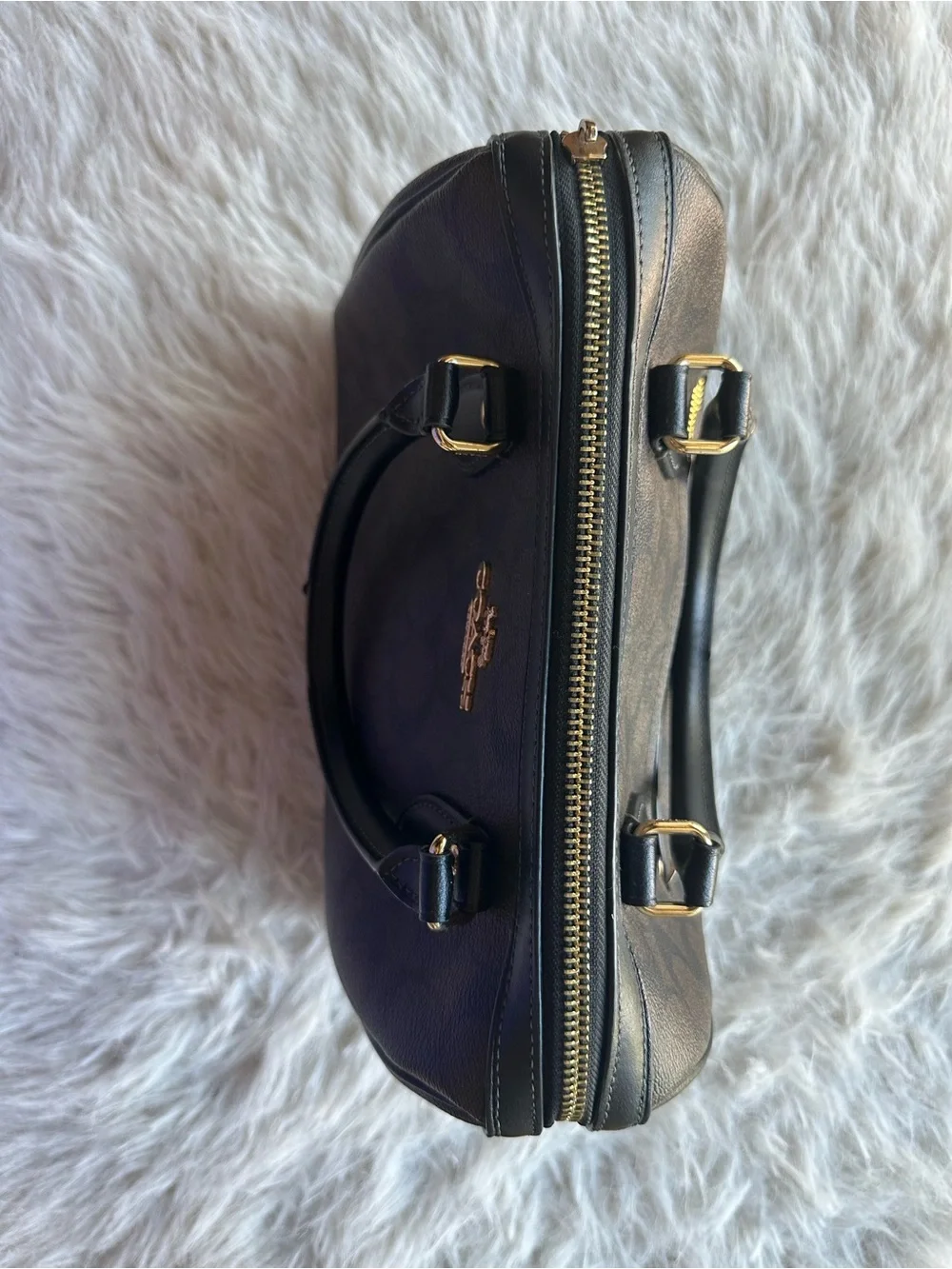 Coach signature Rowan Black Brown Mini Satchel with Gold Logo missing strap